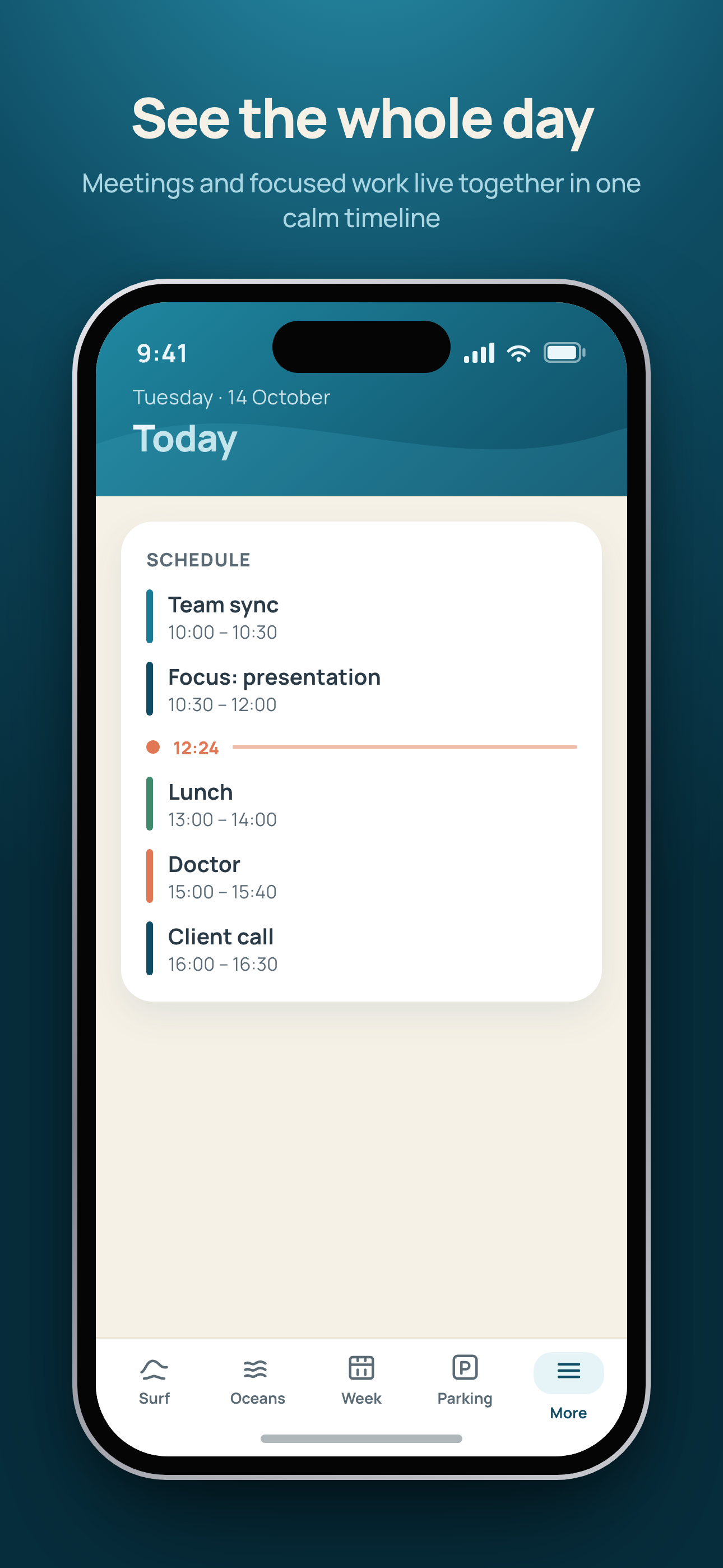 Daily schedule in Surf Planner